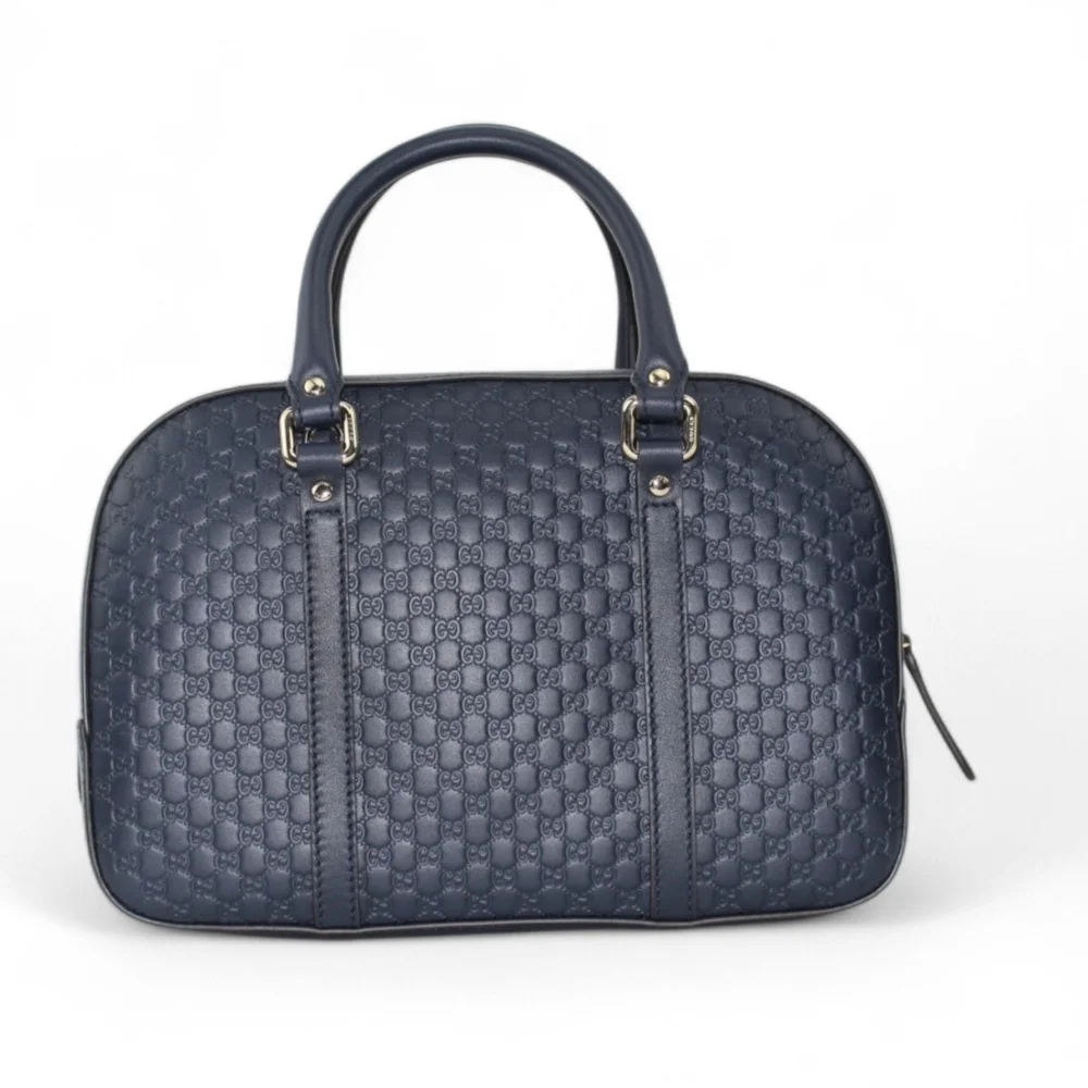 Gucci Navy GG Embossed Leather Top-Handle Bag - Picture 3 of 8